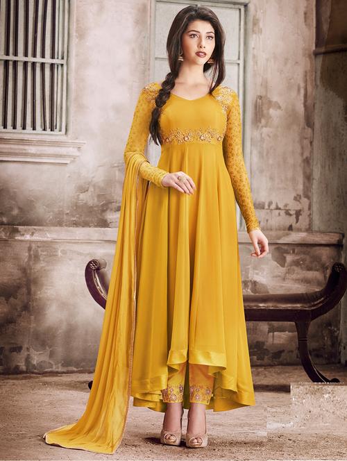 yellow straight pant suit semi-stitched suit - 18413434 - Very Small Image - 1