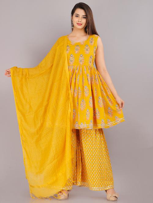 yellow kurta sharara set with dupatta - 18413725 - Very Small Image - 1