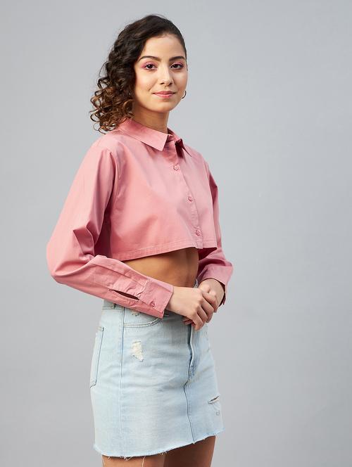 long sleeved solid crop shirt - 18413748 - Very Small Image - 1