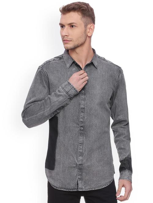 grey denim casual shirt - 18413788 - Very Small Image - 1