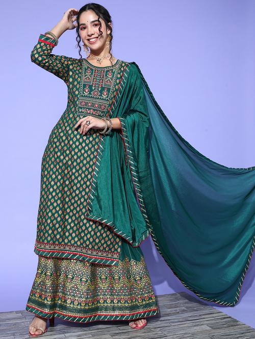 green rayon kurta skirt set - 18414535 - Very Small Image - 1