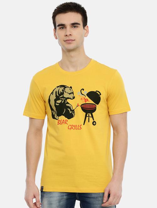 yellow chest printed casual t-shirt - 18414559 - Very Small Image - 1