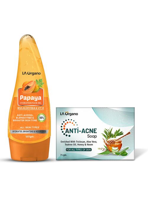 la organo papaya face gel and anti acne soap to reduce wrinkles, acne & brighter skin tone (pack of 2) - 18414720 - Very Small Image - 1