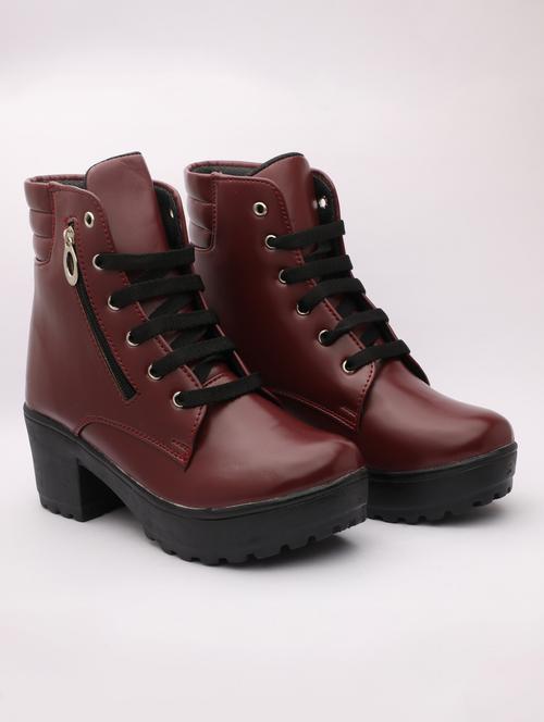 maroon synthetic laceup boots - 18414954 - Very Small Image - 1