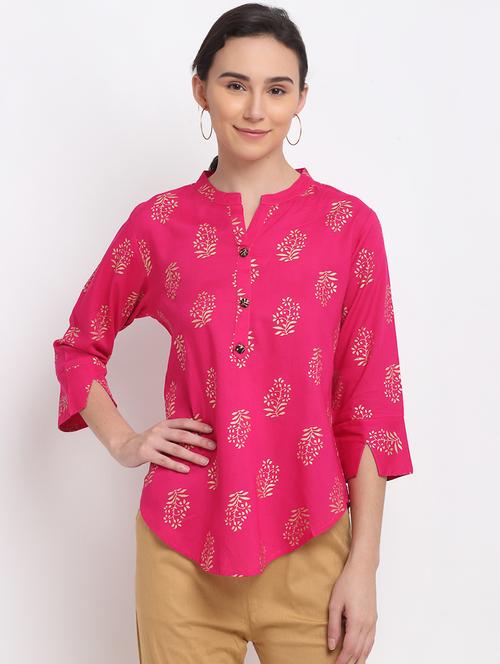 mandarin neck printed top - 18415200 - Very Small Image - 1