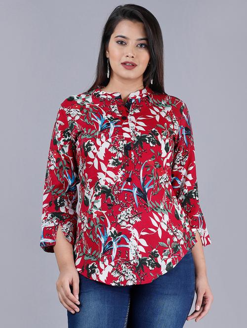 mandarin neck printed top - 18415205 - Very Small Image - 1