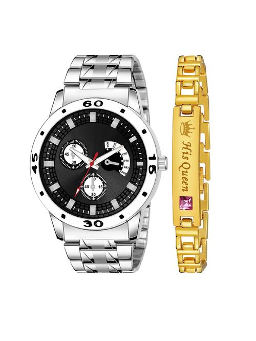 kajaru jew_62_k_54 stylish dial- stainless steel strap watch & gold bracelet combo set for men - 18415311 - Very Small Image - 1
