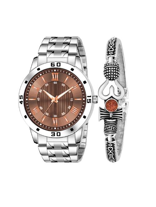 kajaru jew_49_k_22 stylish dial- stainless steel strap watch & black bracelet combo set for men - 18415327 - Very Small Image - 1
