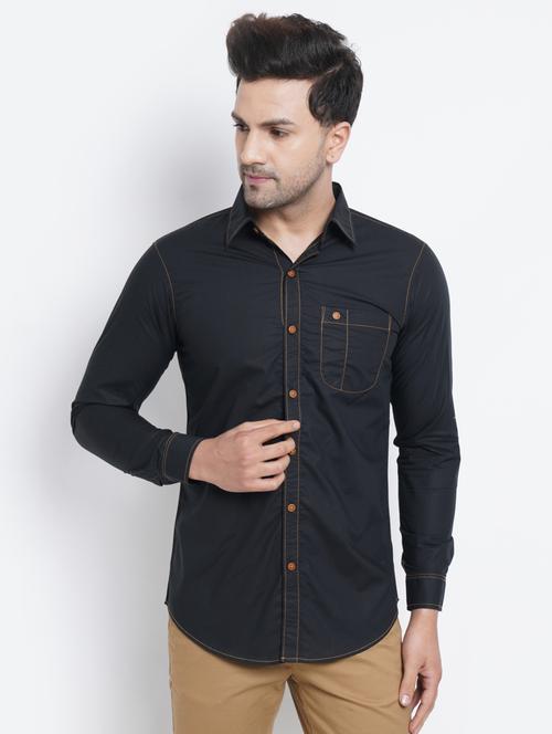 dark blue solid casual shirt - 18416320 - Very Small Image - 1