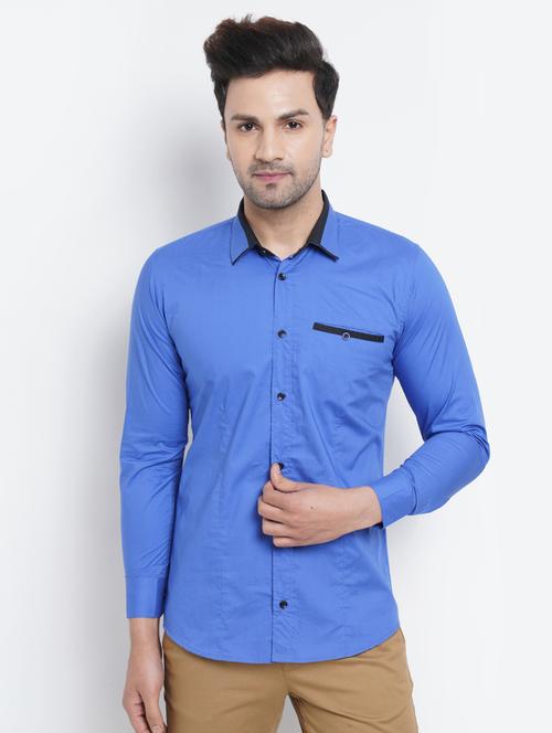 blue solid casual shirt - 18416324 - Very Small Image - 1