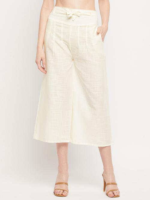 cream mid rise solid culottes trouser - 18416444 - Very Small Image - 1
