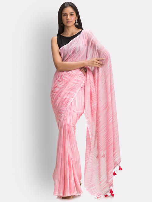 women's stripes pink colored saree with blouse - 18416883 - Very Small Image - 1