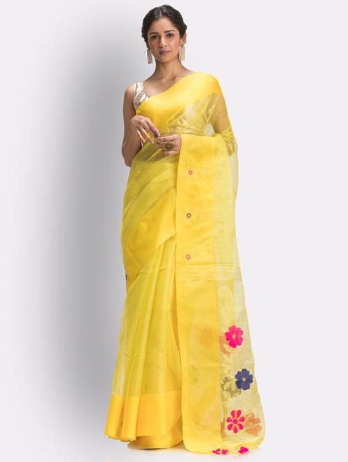 women's null yellow colored saree with blouse - 18416913 - Very Small Image - 1