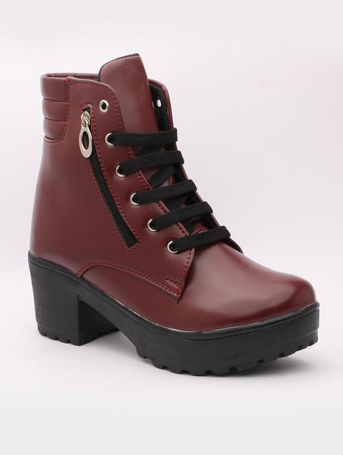 maroon synthetic laceup boots - 18417063 - Very Small Image - 1