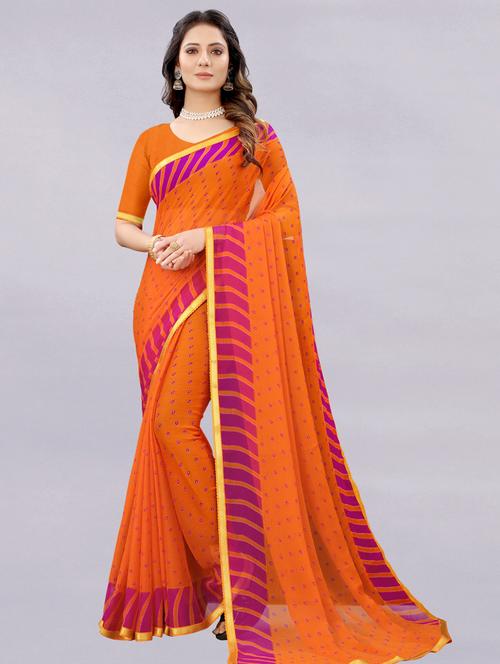 orange printed saree with blouse - 18417184 - Very Small Image - 1