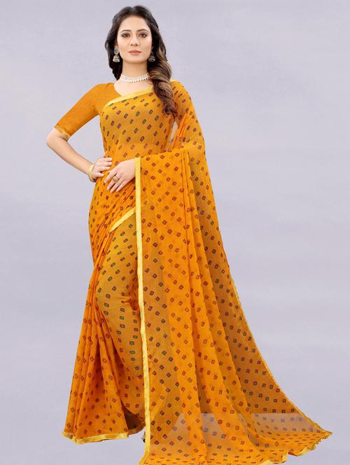 yellow printed saree with blouse - 18417203 - Very Small Image - 1