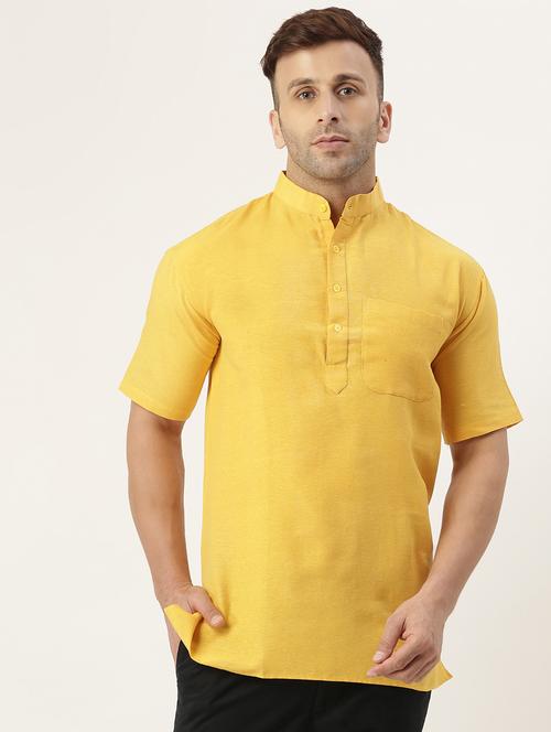 yellow solid short kurta - 18417409 - Very Small Image - 1