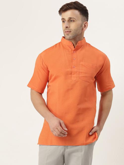 orange solid short kurta - 18417411 - Very Small Image - 1