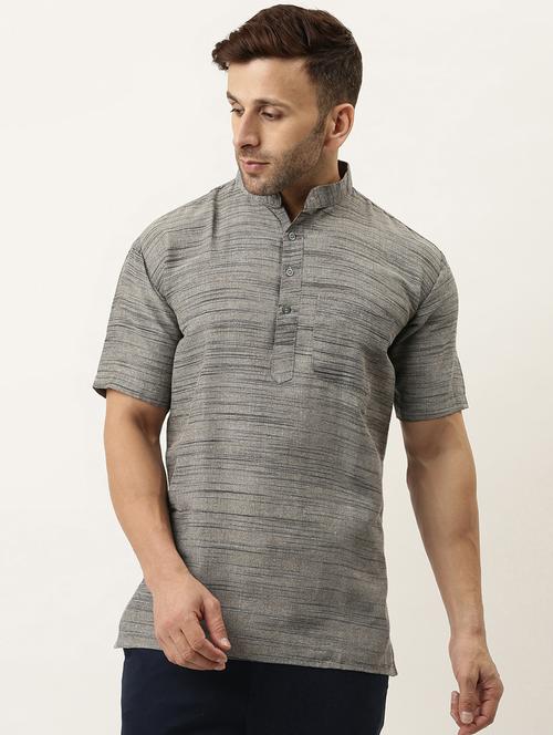 grey solid short kurta - 18417425 - Very Small Image - 1