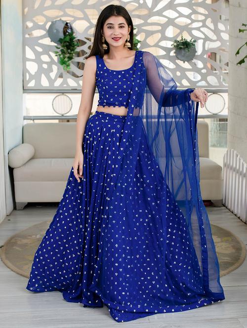 navy blue georgette flared lehenga - 18417846 - Very Small Image - 1