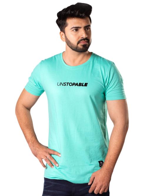 turquoise chest-printed t-shirt - 18417850 - Very Small Image - 1