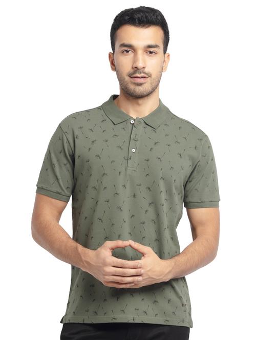 olive-green printed polo t-shirt - 18418408 - Very Small Image - 1