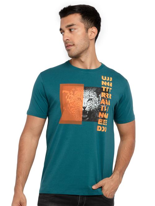 teal chest-printed t-shirt - 18418433 - Very Small Image - 1