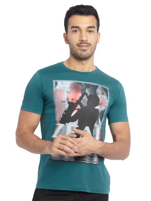 teal chest-printed t-shirt - 18418452 - Very Small Image - 1