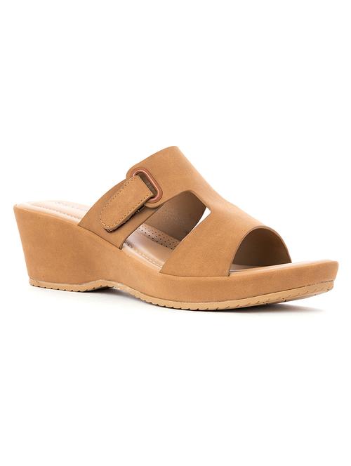 khadim's beige colour slip on / heels having synthetic upper material - daily wear use for women ( size : 3 ) - 18418860 - Very Small Image - 1