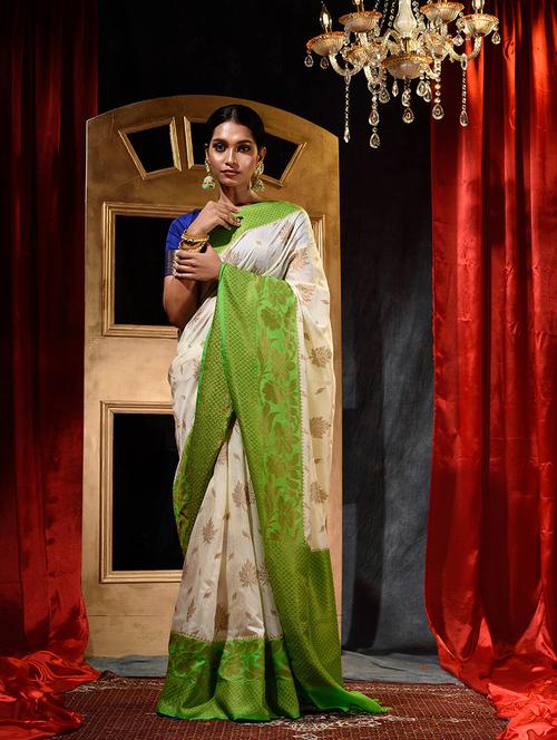 offwhite dupion printed saree - 18419074 - Very Small Image - 1