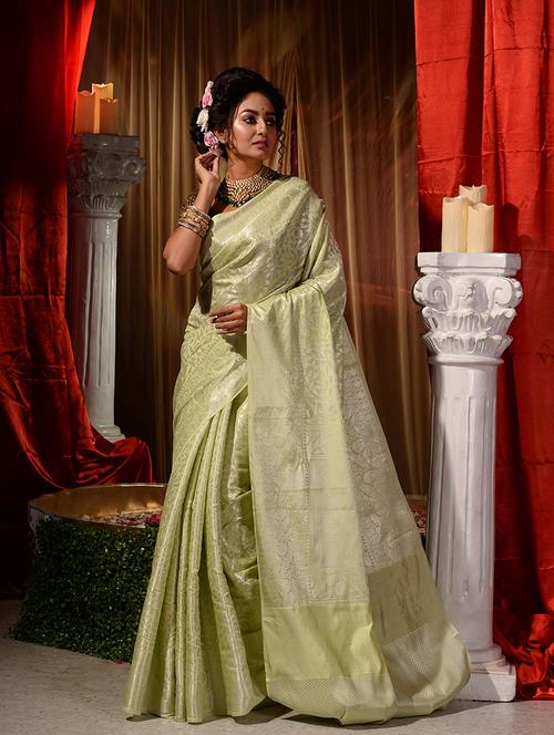 green silk blend printed saree - 18419105 - Very Small Image - 1