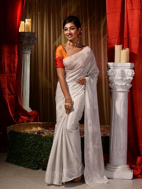 offwhite silk blend printed saree - 18419116 - Very Small Image - 1