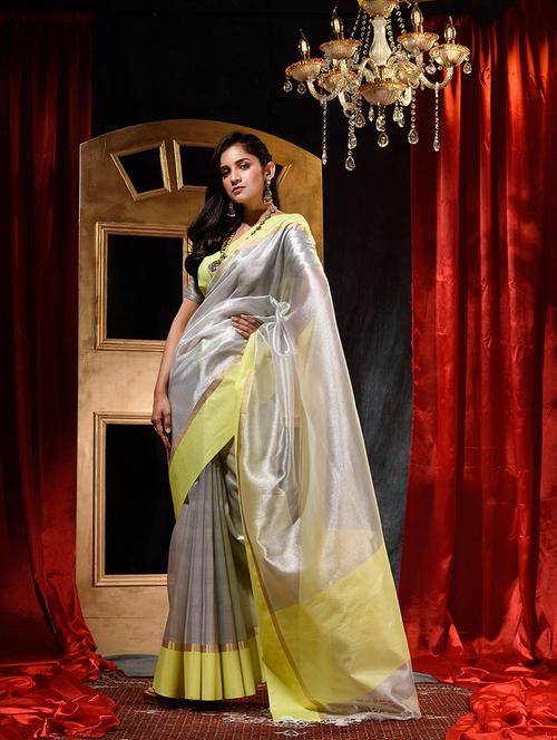 offwhite tissue plain saree with blouse - 18419145 - Very Small Image - 1