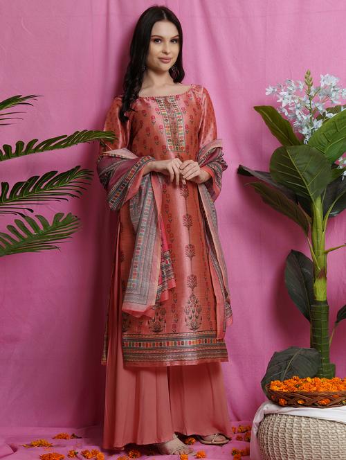 pink silk blend unstitched suit - 18419324 - Very Small Image - 1
