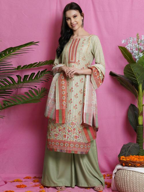 green silk blend unstitched suit - 18419328 - Very Small Image - 1