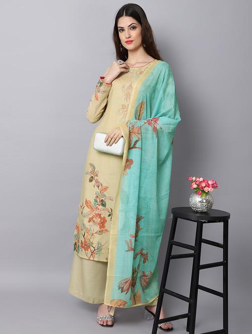 yellow cotton unstitched suit - 18419351 - Very Small Image - 1