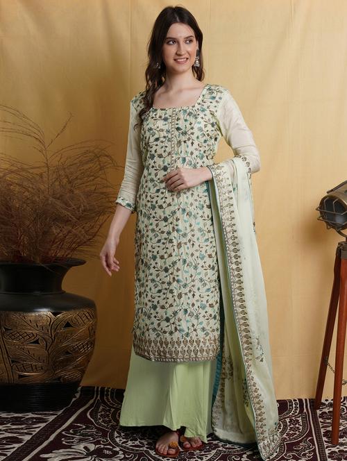green silk blend unstitched suit - 18419352 - Very Small Image - 1