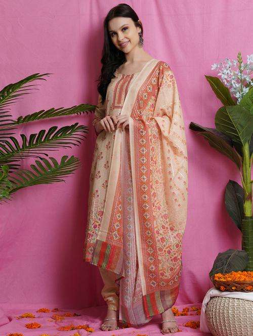 yellow silk blend unstitched suit - 18419358 - Very Small Image - 1