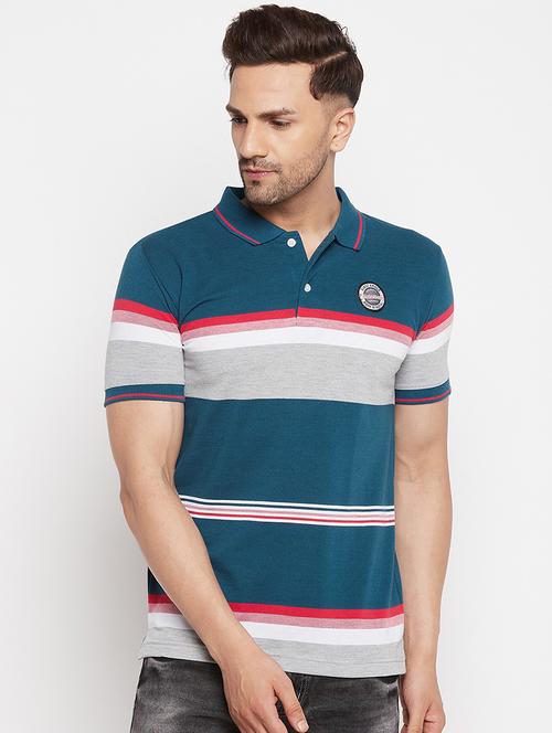 teal striped polo t-shirt - 18419380 - Very Small Image - 1