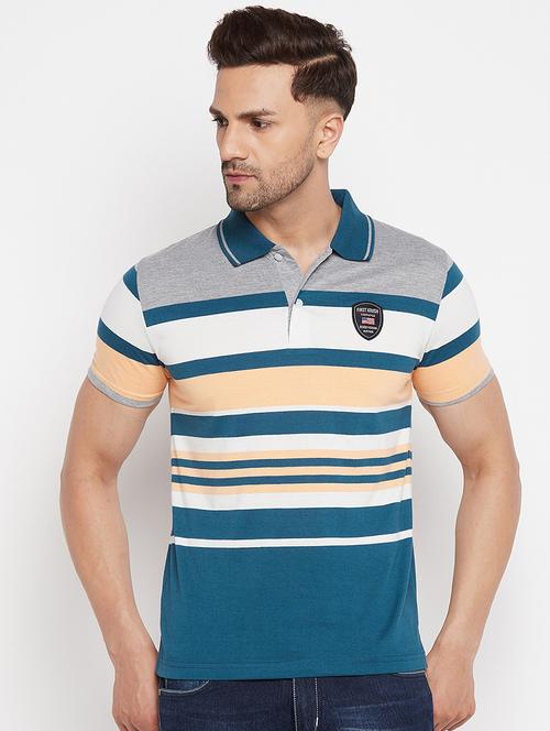 peach striped polo t-shirt - 18419381 - Very Small Image - 1