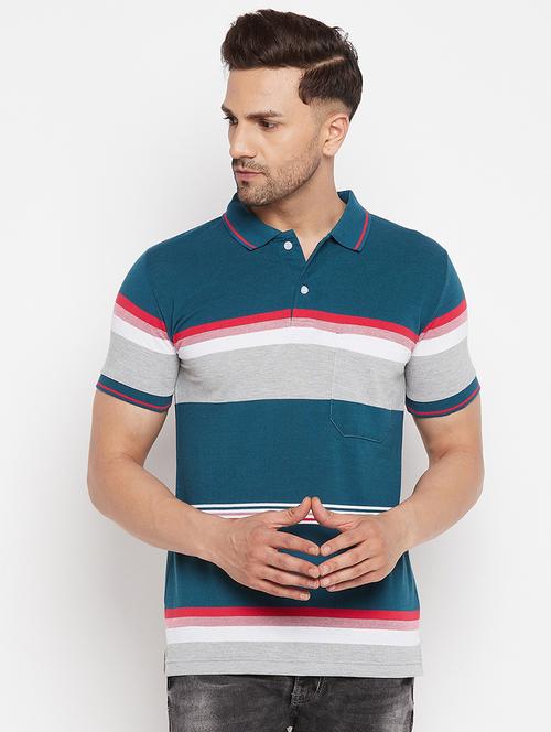 teal striped polo t-shirt - 18419398 - Very Small Image - 1