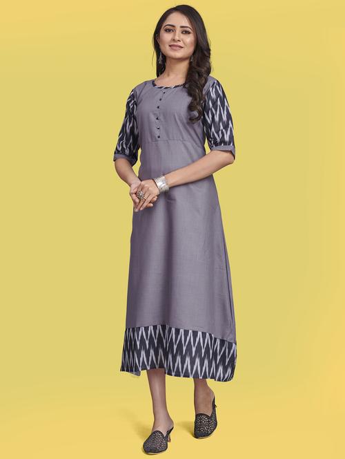 ikat print a-line ethnic dress - 18420760 - Very Small Image - 1