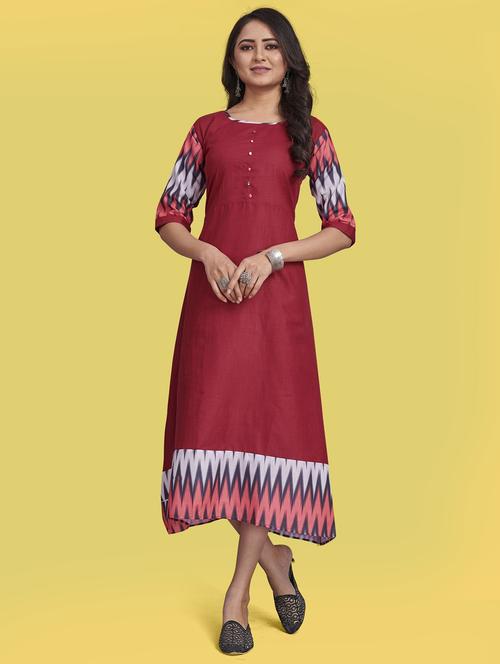 ikat print a-line ethnic dress - 18420761 - Very Small Image - 1