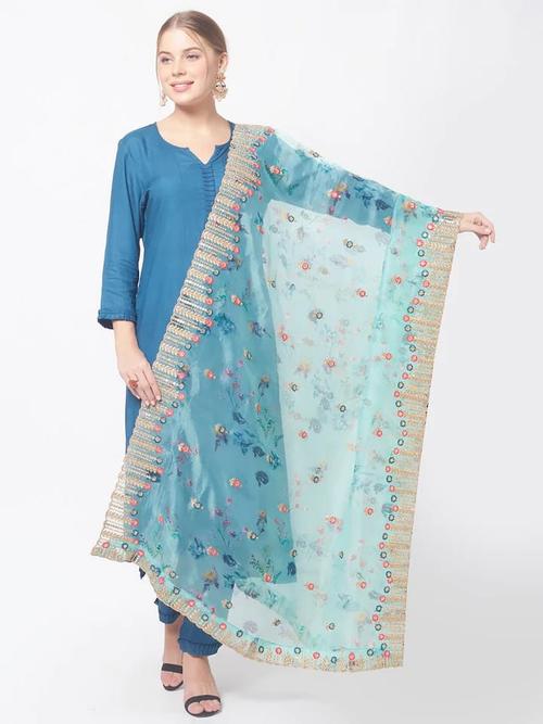 ladies net printed dupatta - 18421117 - Very Small Image - 1