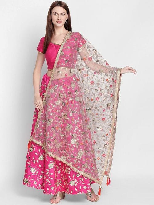 ladies net printed dupatta - 18421119 - Very Small Image - 1