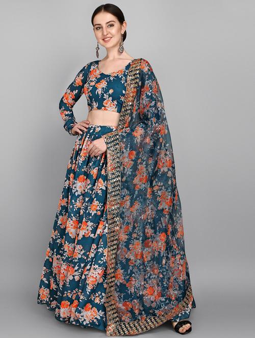teal georgette flared lehenga - 18421460 - Very Small Image - 1