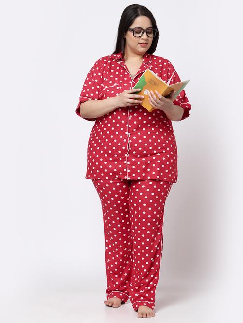 lapel neck polka dot nightwear pajama set - 18421505 - Very Small Image - 1
