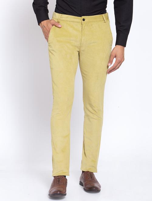 yellow solid flat front casual trouser - 18421511 - Very Small Image - 1