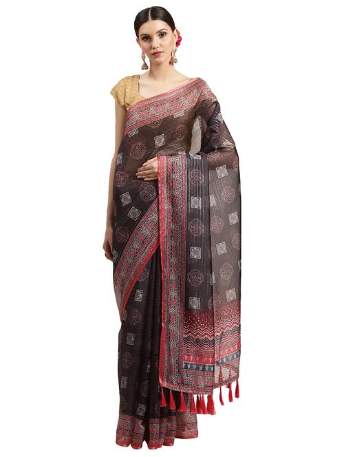women's kalamkari coffee brown colored saree with blouse - 18421657 - Very Small Image - 1