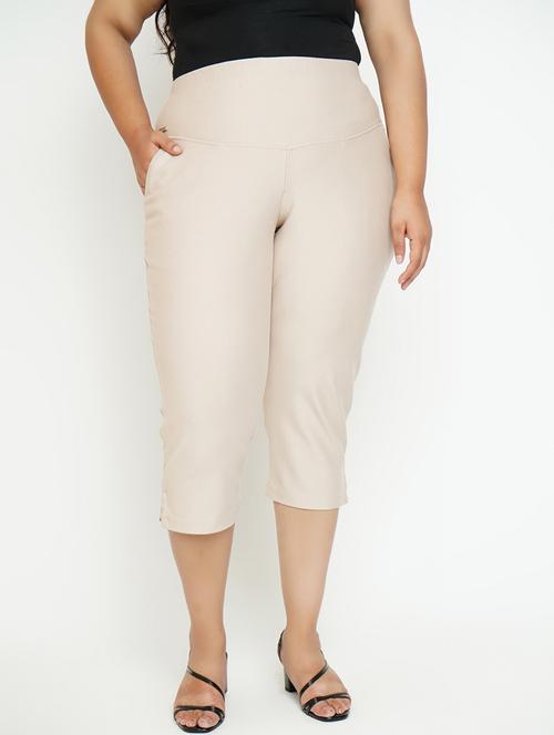 high rise solid crop pants. trouser - 18422136 - Very Small Image - 1